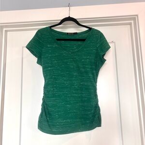 The Limited Heathered Green V-Neck Ruched Sides Cotton Blend T-Shirt- Sz L